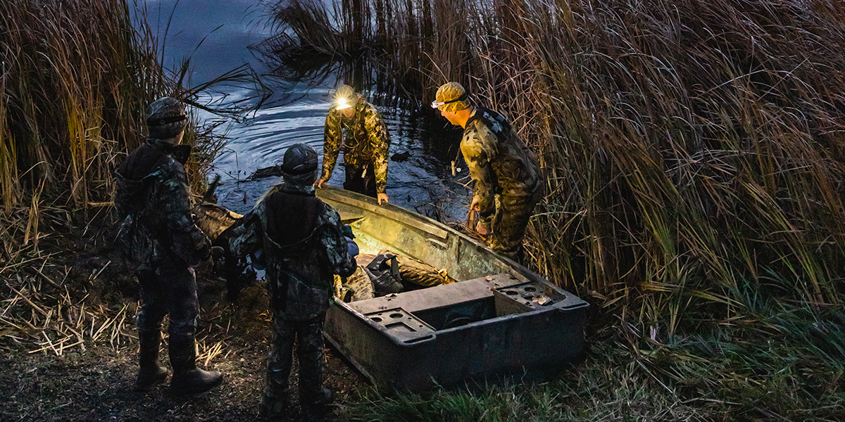 Waterfowl hunters preparing for a hunt. Photo courtesy of North Dakota Tourism
