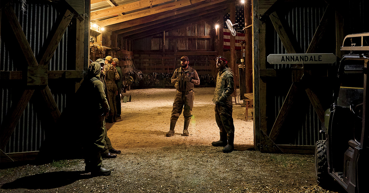 Guides and hunters gather before the morning’s hunt. Photo by Peter Frank Edwards