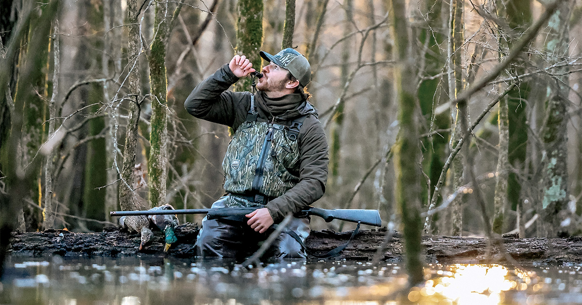 Waterfowl hunter calling. Photo by Michael Harrison