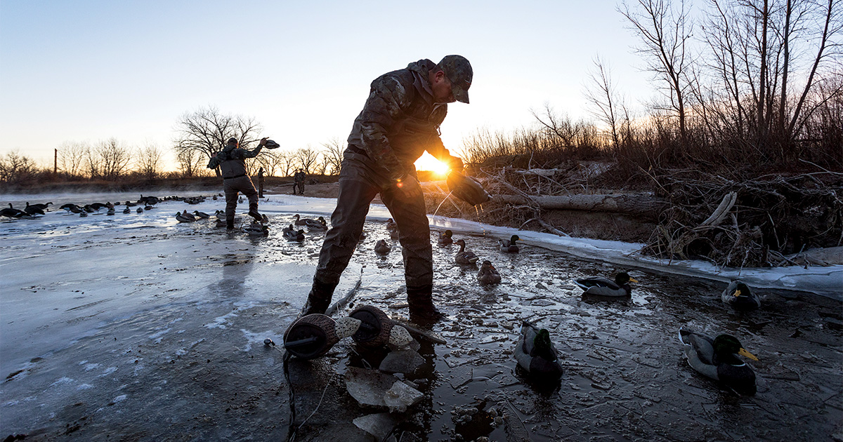 Hunters breaking ice and putting out decoys. Photo by Matt McCormick/imagesonthewildside.com