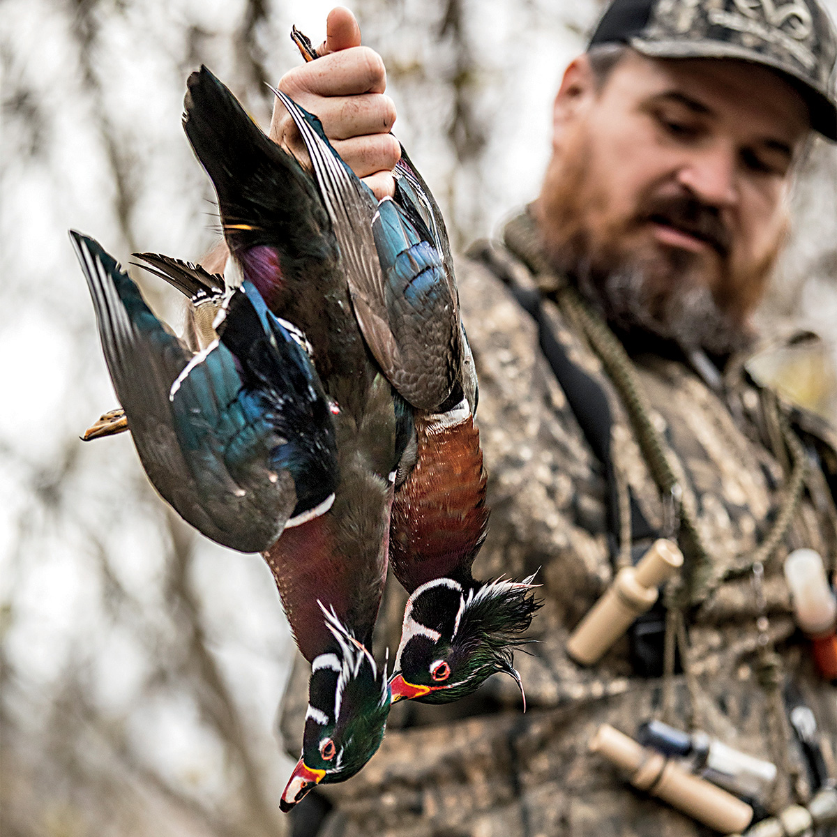 Hunter with harvested wood ducks. Photo by Buzz Hayes.