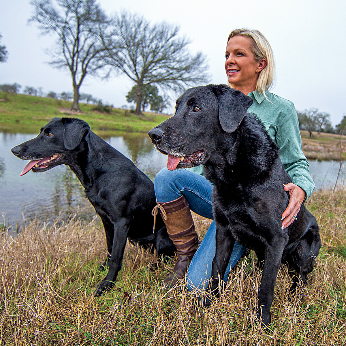 Trainer Lauren Hays with labrador retrievers. Photo by Todd J. and Nancy Steele